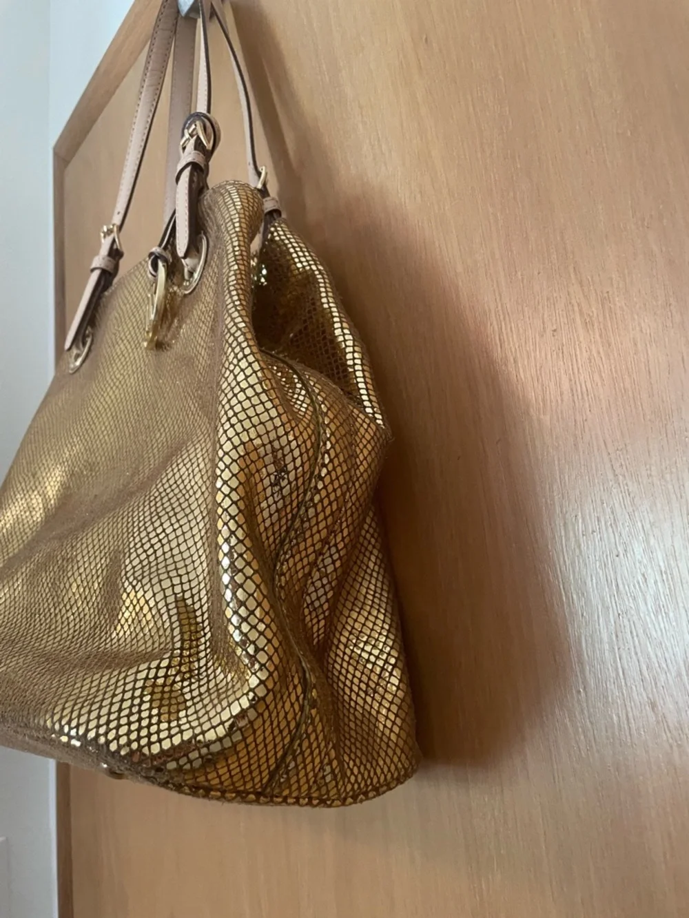 RARE Michael Kors Gold Sparkle ✨ Snake Leather Hobo Satchel Tote Shoulder Bag